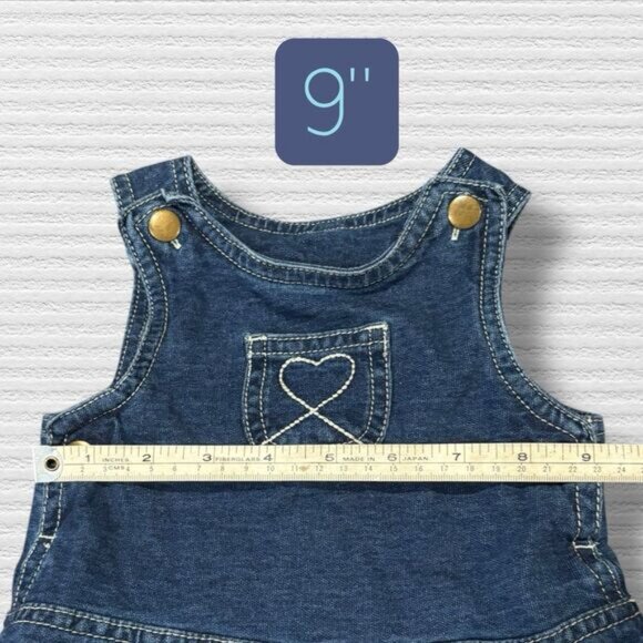 Faded Glory Baby Girl Denim Jumper Dress 6-9M Organic Cotton Heart Pocket Retro - Picture 4 of 7